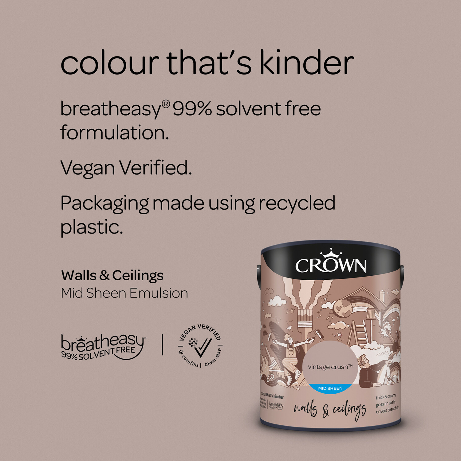 Crown Walls & Ceilings Vintage Crush Mid Sheen Emulsion Paint 2.5L Image 9