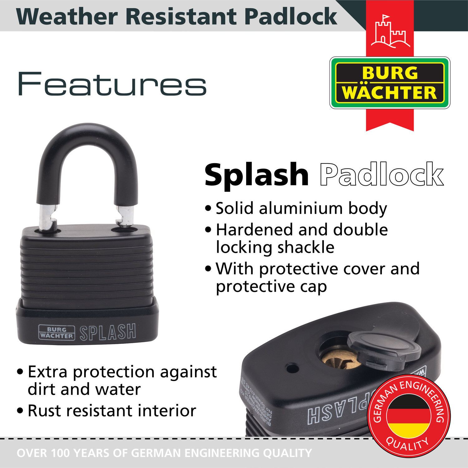 Splash Padlock 40mm Black Image 2