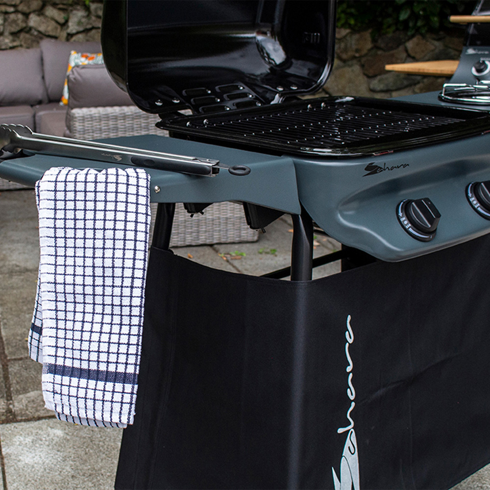 Sahara Black and Teal Rapid Assembly Plus 2 Burner Gas BBQ with Side Burner Image 5