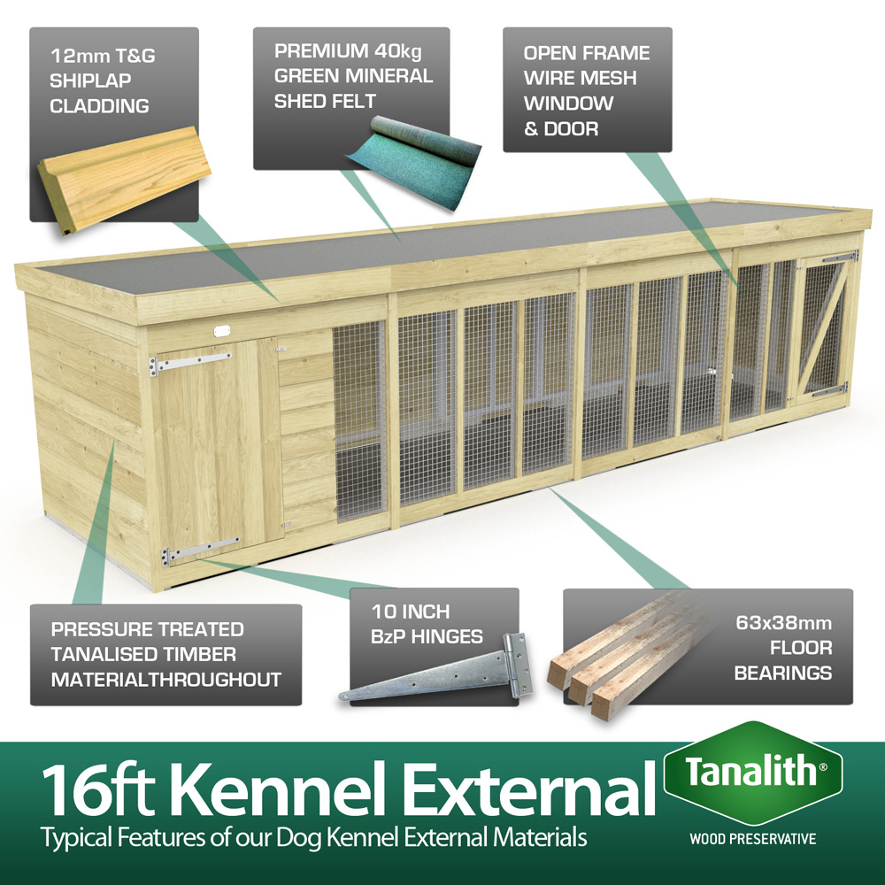 DIY Sheds 16 x 4ft Pressure Treated Tongue and Groove Timber Dog Kennel and Run Image 4