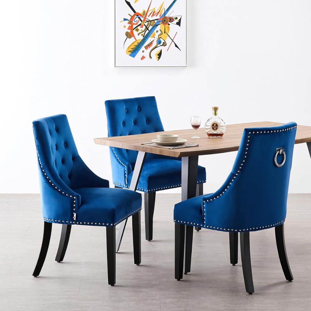 Life Interiors Windsor Blue Velvet Knocker Back Dining Chair Set of 4 Image 8