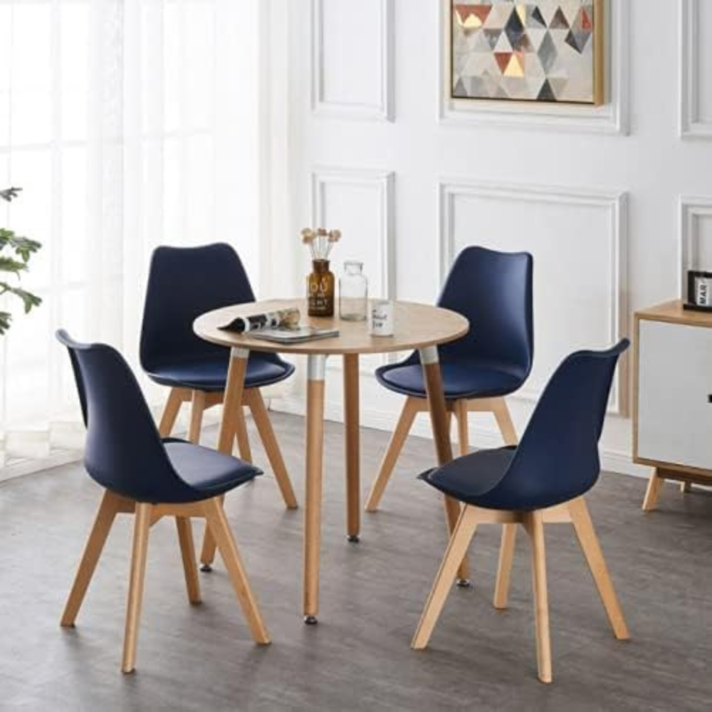 Life Interiors Halo Lorenzo Oak and Blue Wood and Plastic 4 Seater Round Dining Set Image 3