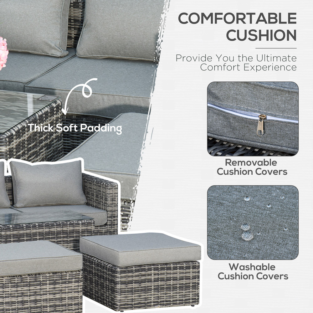 Outsunny 2 Seater Mixed Grey PE Rattan Sun Lounger Set Image 5
