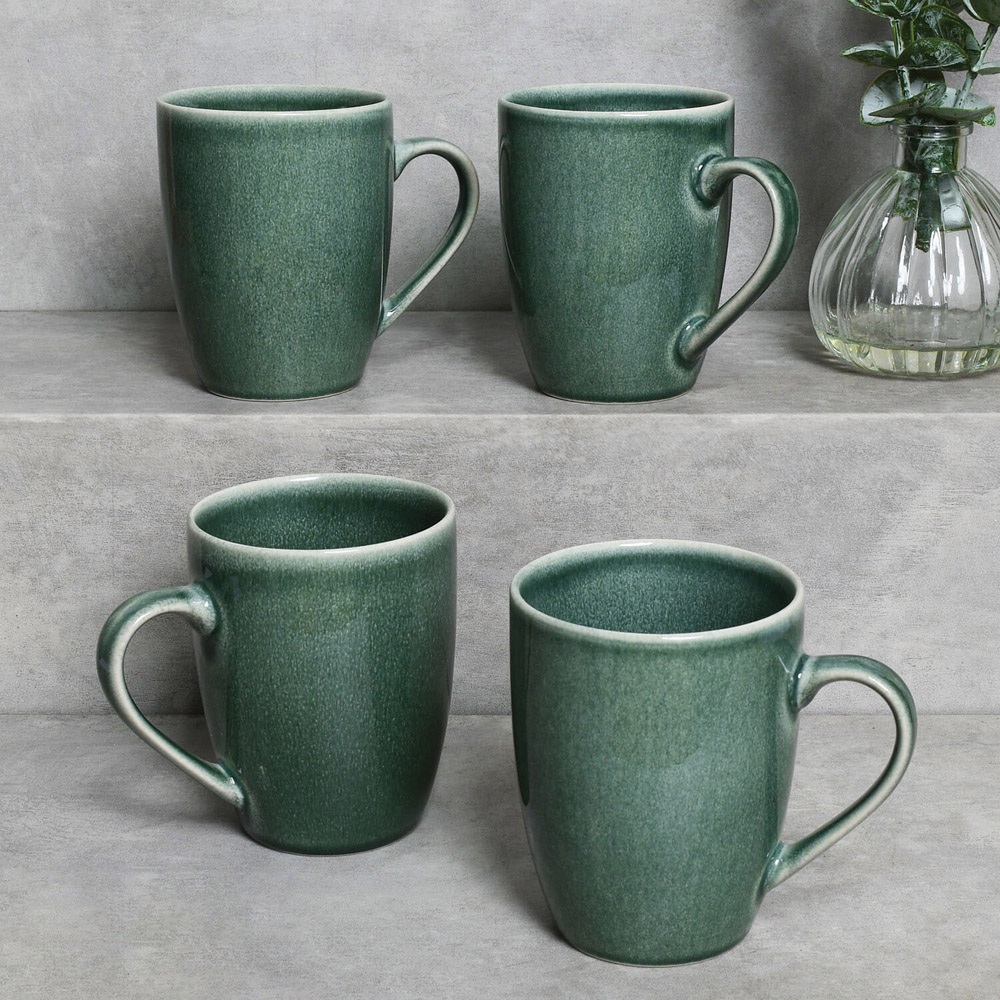 Set of 4 Juniper Reactive Glaze Green Mugs - Green Image 3