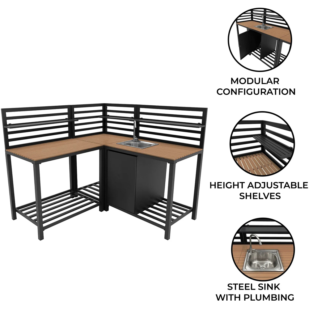 MonsterShop Aluminium and Wood 3 Piece Outdoor Modular Kitchen Set Image 4
