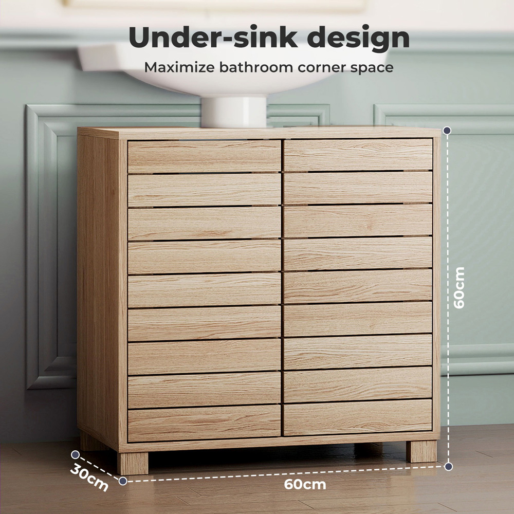Levede Oak 2 Door Bathroom Under Sink Vanity Unit Image 8