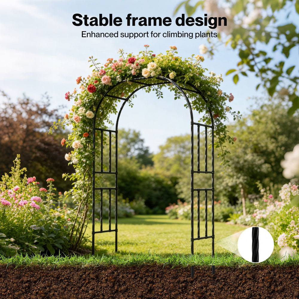 Lambu Black Metal Garden Arch 8 x 5ft Image 4