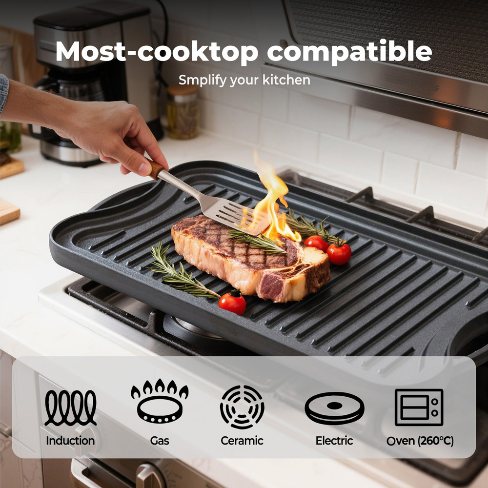 Toque Cast Iron Reversible Griddle Plate Non-Stick Grill Skillet 50.5cm Image 5
