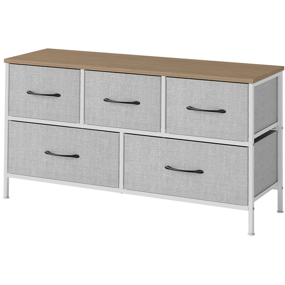 Levede Light Grey and Natural 5 Drawer Fabric Storage Unit Image 2