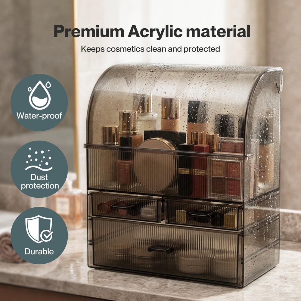 ilus Black Transparent Single Door 3 Drawer Acrylic Makeup Storage Organiser Image 5