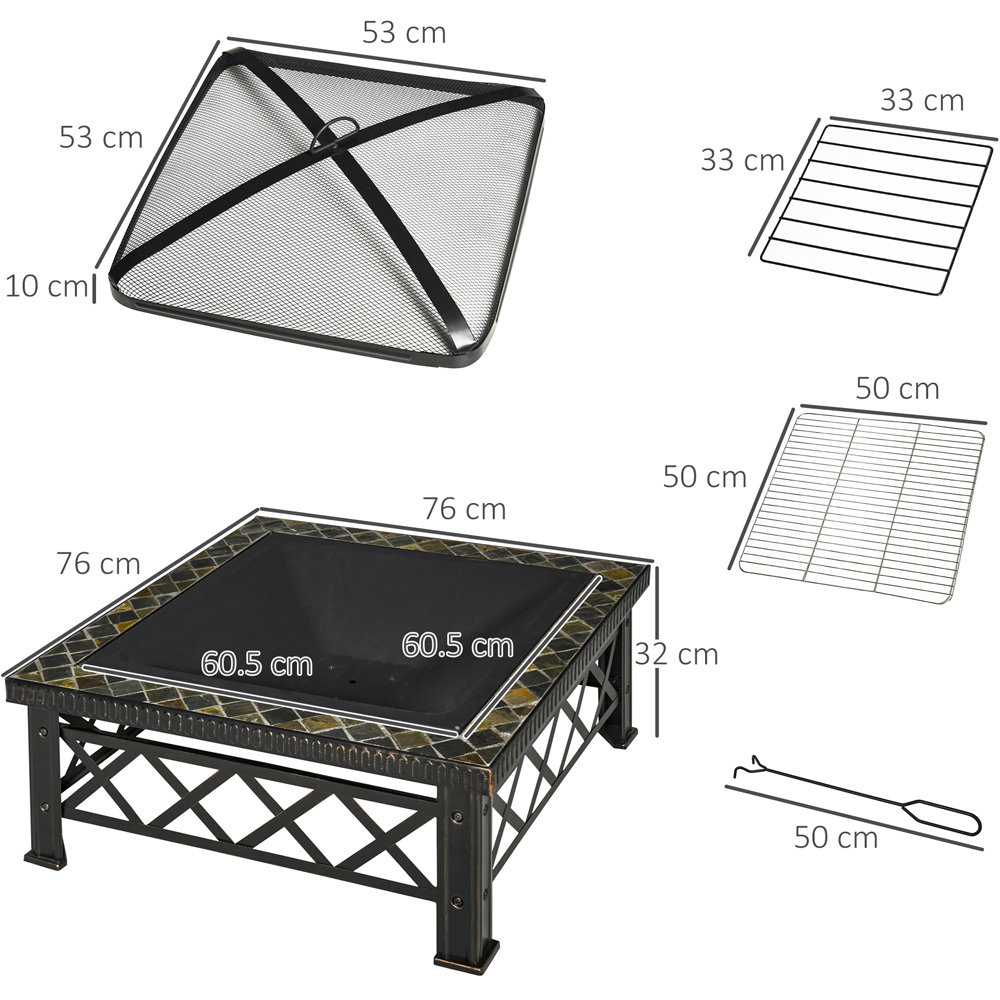 Outsunny Metal 3 in 1 Square Fire Pit with Poker and Grate Image 7