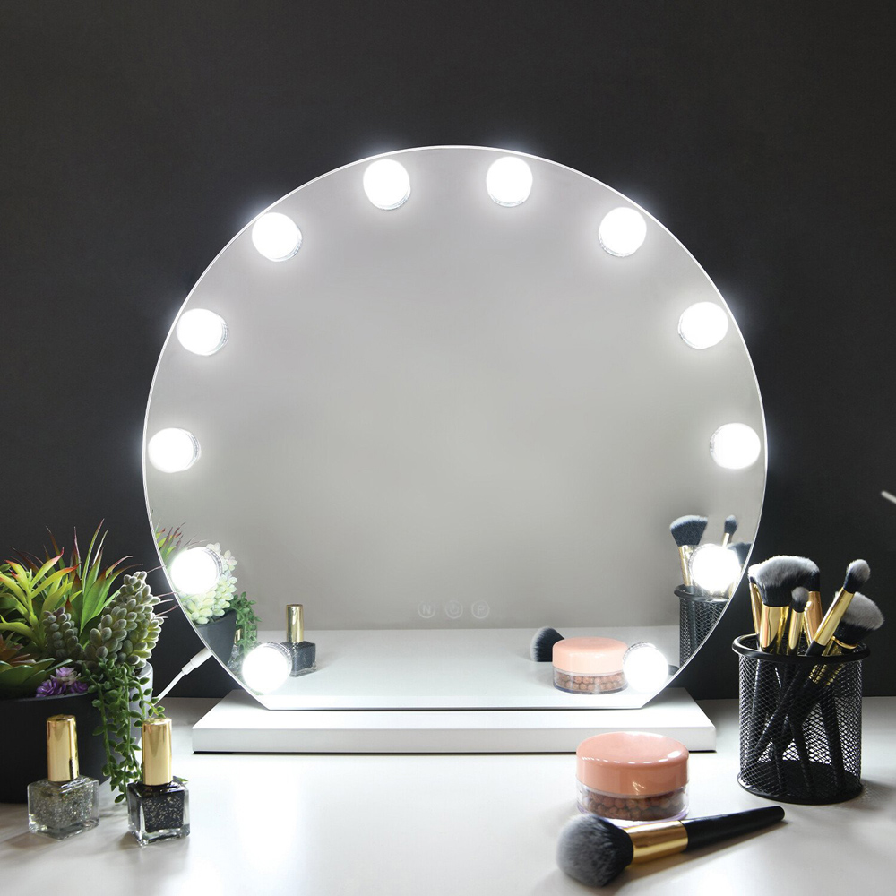 Lila Round Light Up LED Mirror Image 2