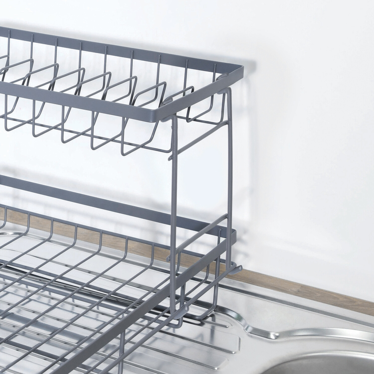 Graphite 2 Tier Dish Drainer with Grey Tray Graphite Grey Image 5