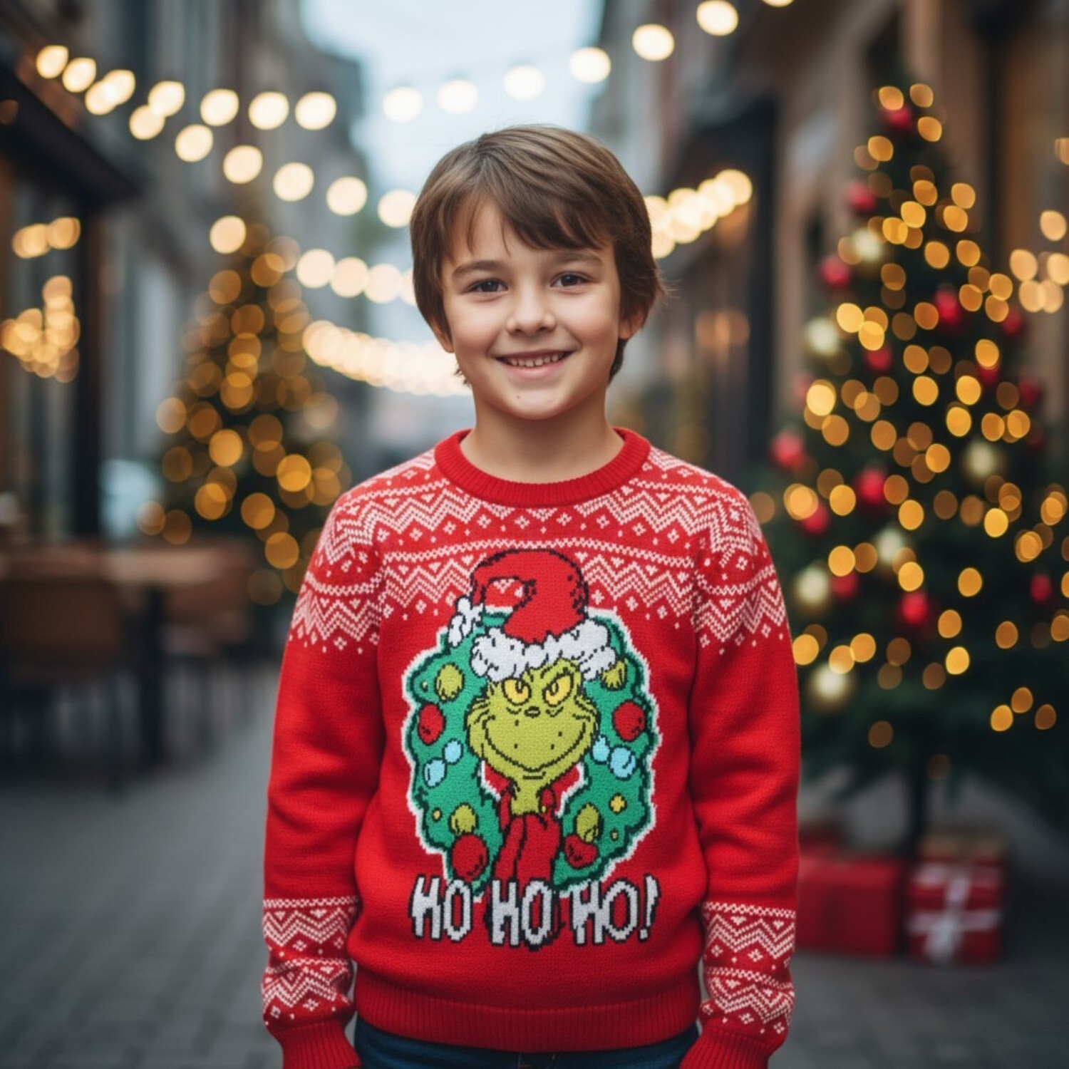 Kids Grinch Wreath Jumper Red Image 4