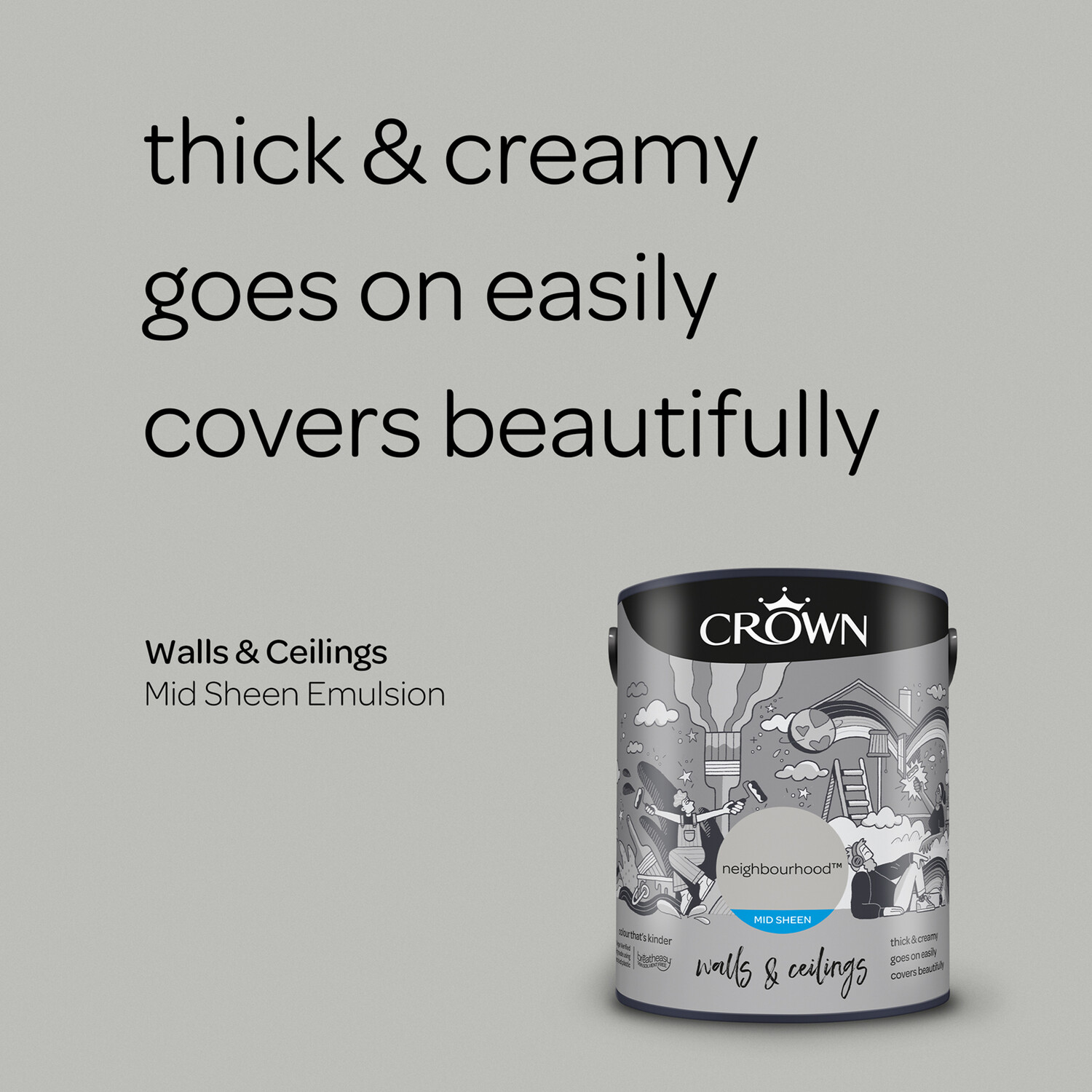 Crown Walls & Ceilings Neighbourhood Mid Sheen Emulsion Paint 5L Image 8
