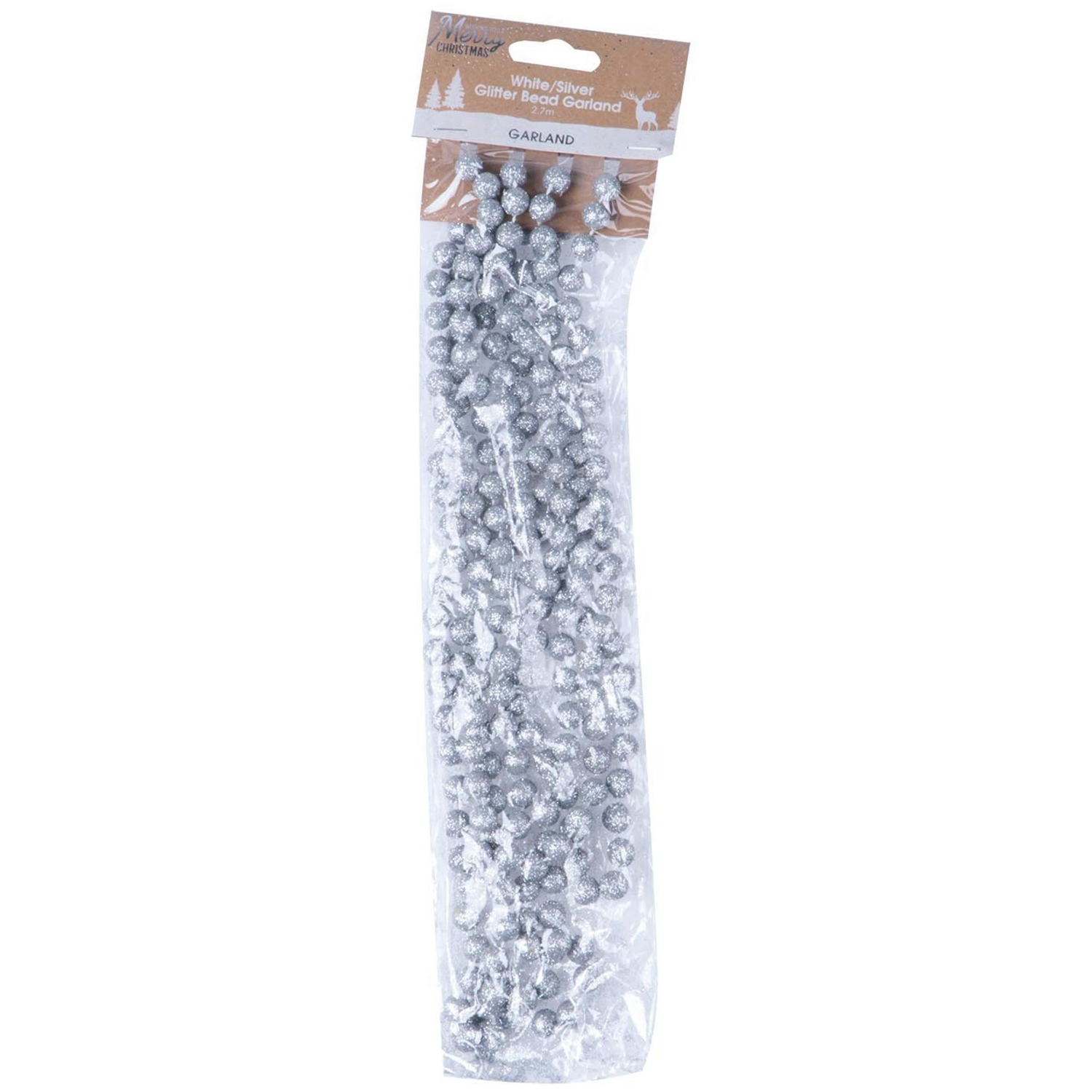 2.7M White Glitter or Silver Bead Garland Image 2