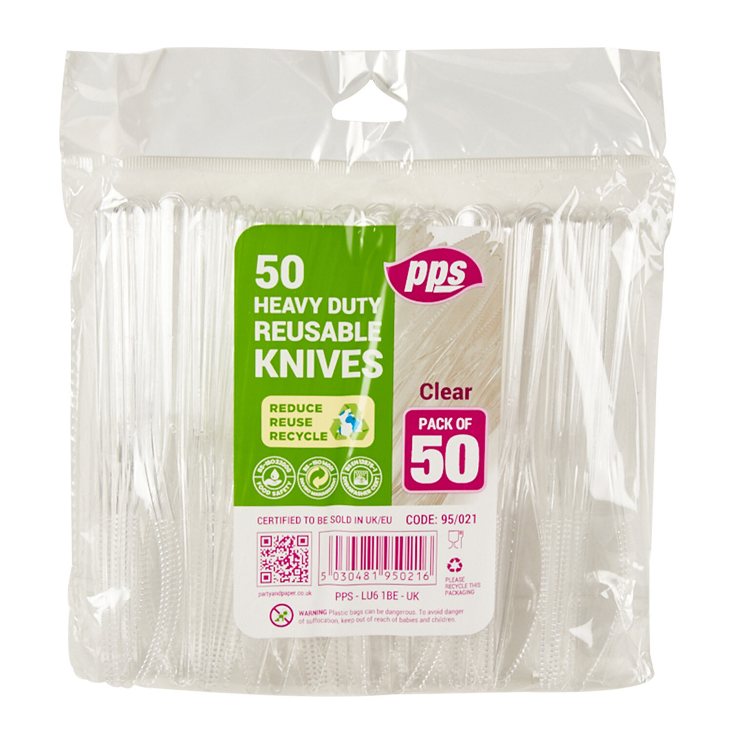 Pack of 50 Heavy Duty Plastic Knives Clear - Clear Image