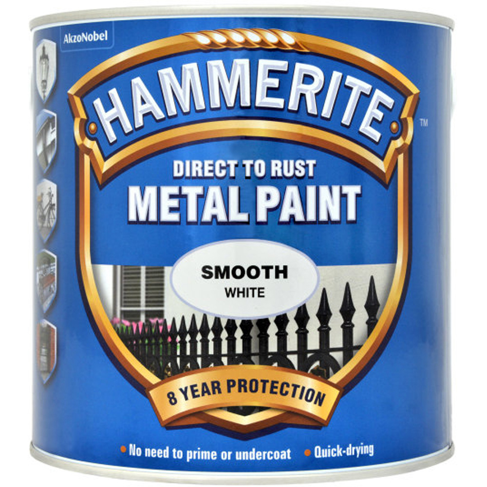 Hammerite Smooth White Direct to Rust Metal Paint 2.5L Image 2