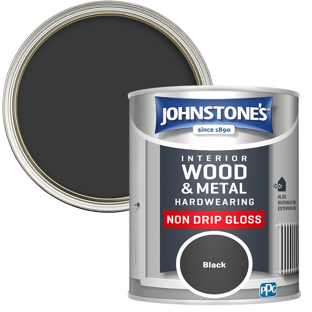 Johnstone's Non Drip Wood & Metal Black Gloss Paint 750ml Image 1