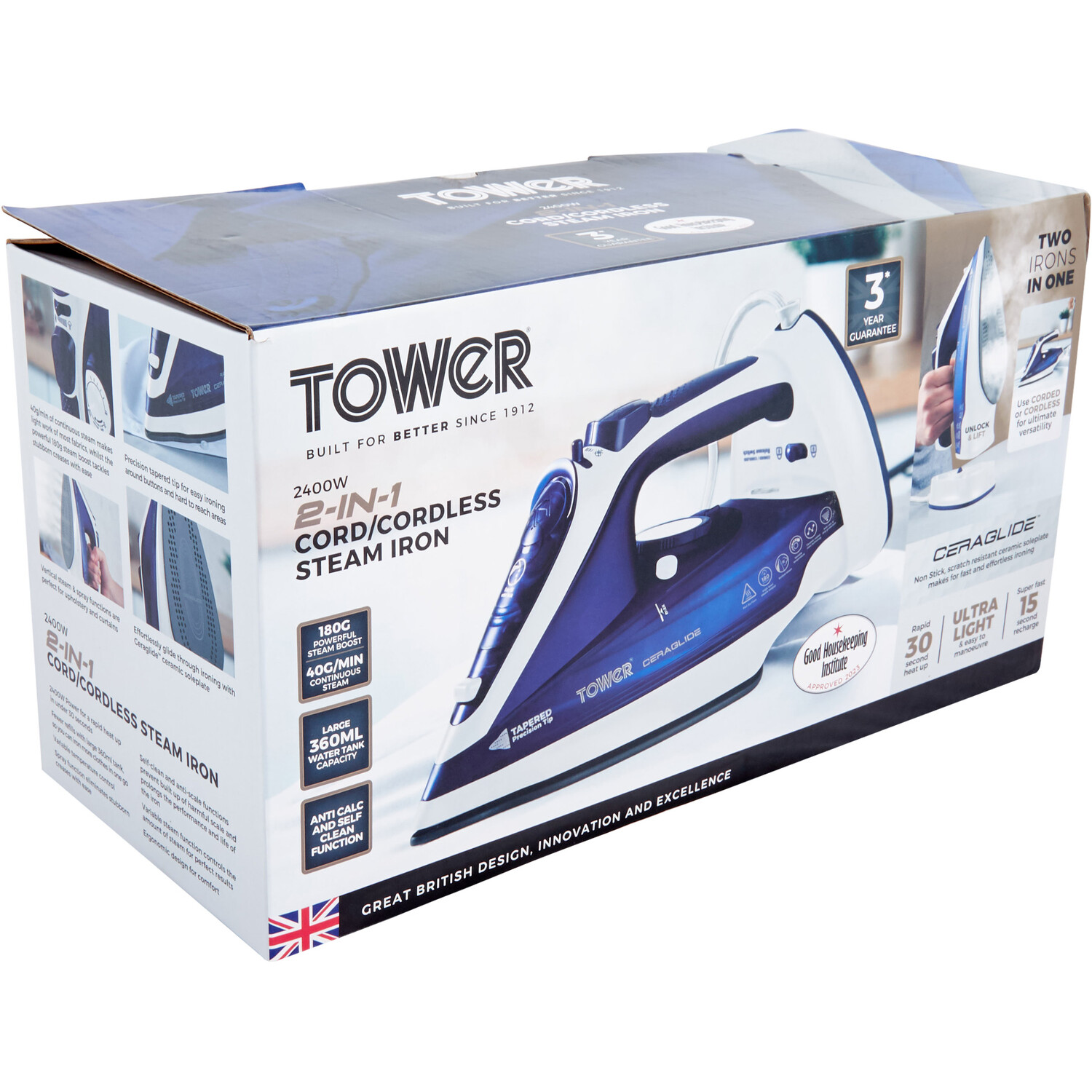 Tower 2 in 1 Ceraglide Cordless Steam Iron 2400W Image 3