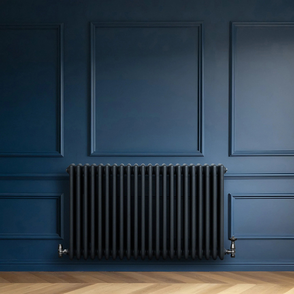 MonsterShop Anthracite Grey 4 Column Radiator and Chrome Valve Set 4367 BTU 600 x 1010mm Image 2