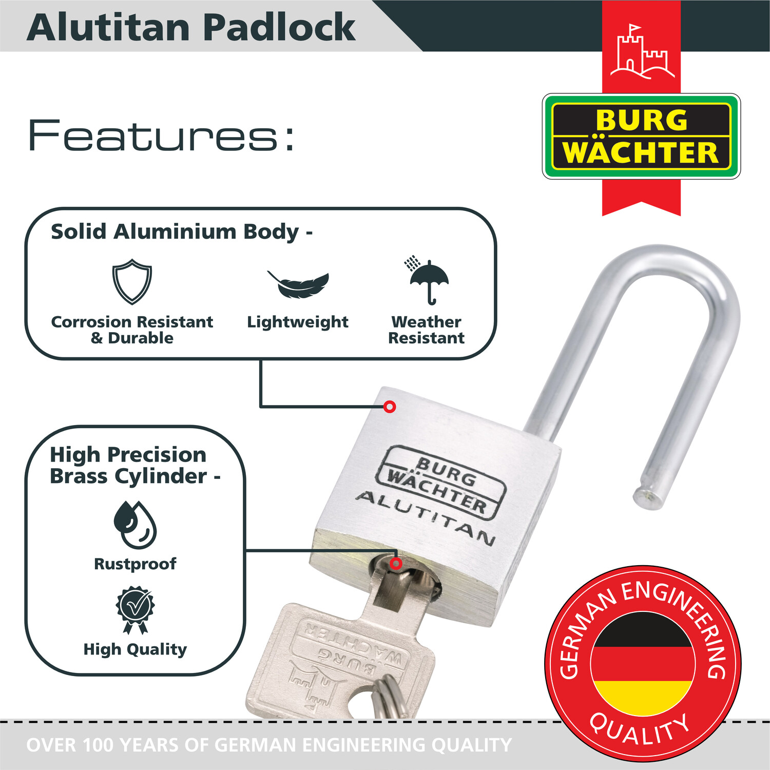 Pack of 2 Long Shackle Aluminium 20mm Padlocks  Silver Image 2