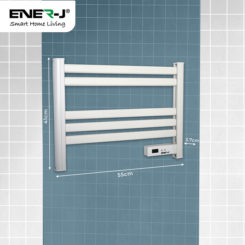 ENER-J White Infrared Heating Towel Rail with LED Screen and BS Plug 1.2m Image 5