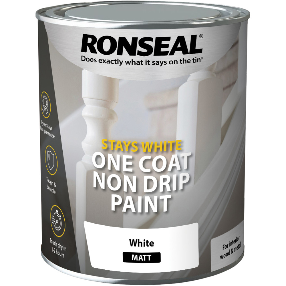 Ronseal One Coat Non Drip Pure Brilliant White Matt Paint 750ml Image 2