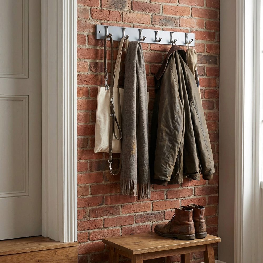 Grey and Chrome Ribbed 6 Hook Coat Rail Image 2