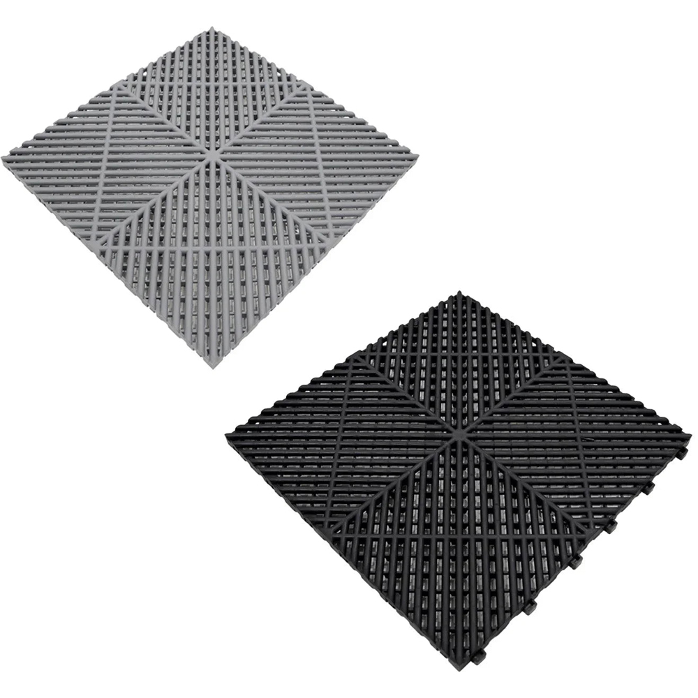 MonsterShop 165 Black and 60 Grey Vented Garage Floor Tiles with 28 Hexagon LED Ceiling Light Bundle Image 2
