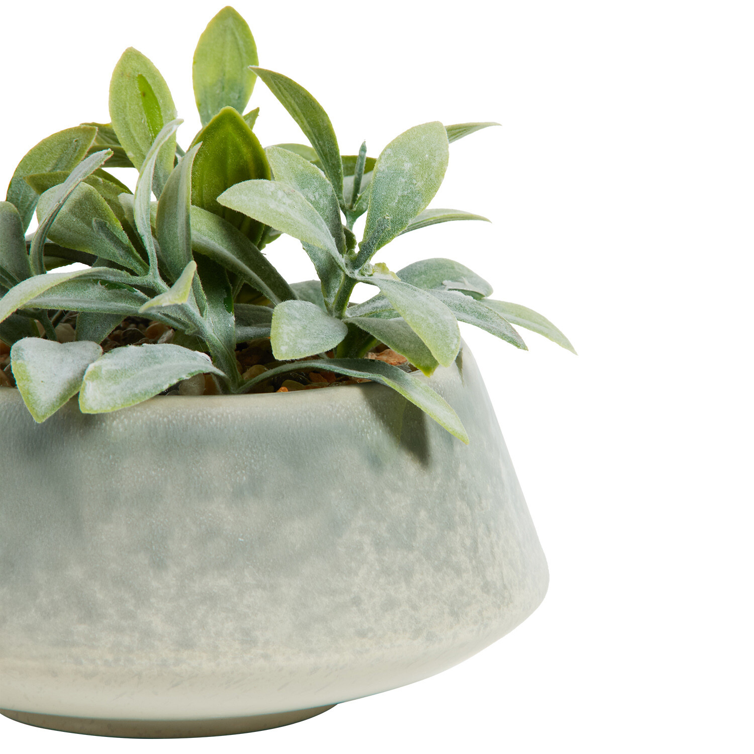 Faux Senecio in Reactive Glaze Pot - Green Image 3
