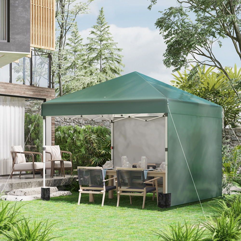Outsunny 3x3 (M) Pop Up Gazebo Party Tent w/ 2 Sidewalls, Weight Bags, Green Image 2