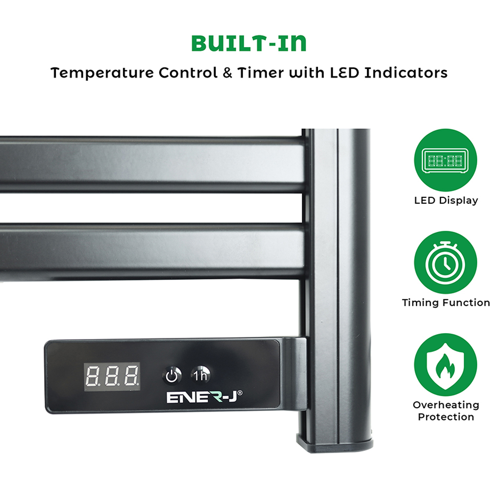 ENER-J Black Infrared Heating Towel Rail with LED Screen and BS Plug 1.2m Image 4
