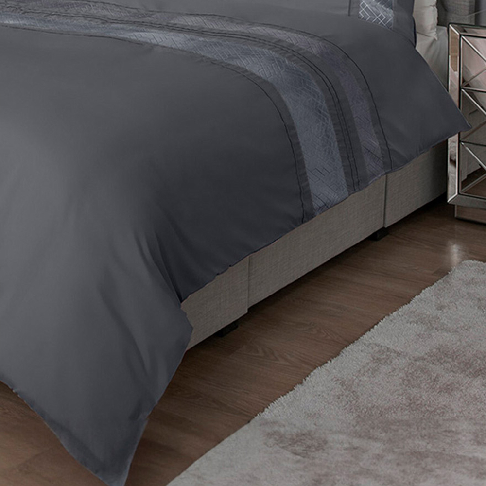My Home King Charcoal Geo Velvet Stripe Duvet Cover and Pillowcase Set Image 5