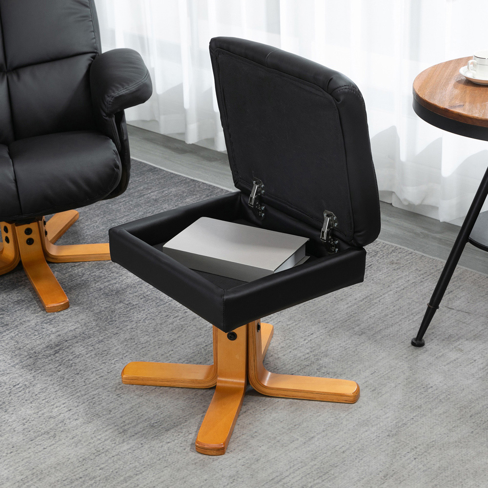 Portland Black Faux Leather Swivel Recliner Chair with Footstool Image 3