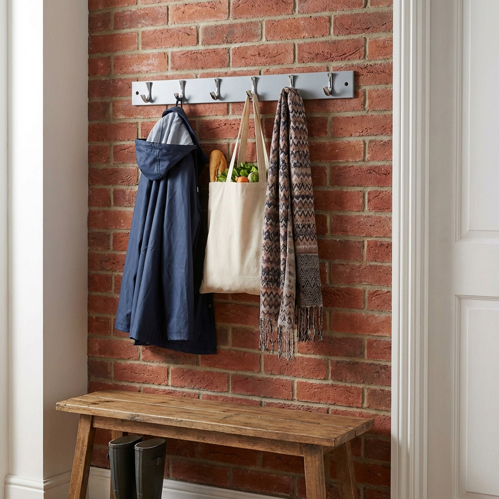 Grey and Chrome Ribbed 6 Hook Coat Rail Image 5