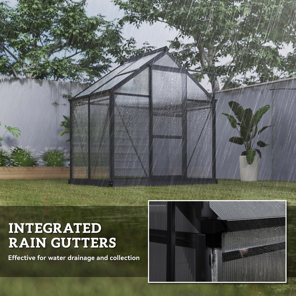 Outsunny Galvanised Aluminium Polycarbonate 6.2 x 4.3ft Walk In Greenhouse Image 3