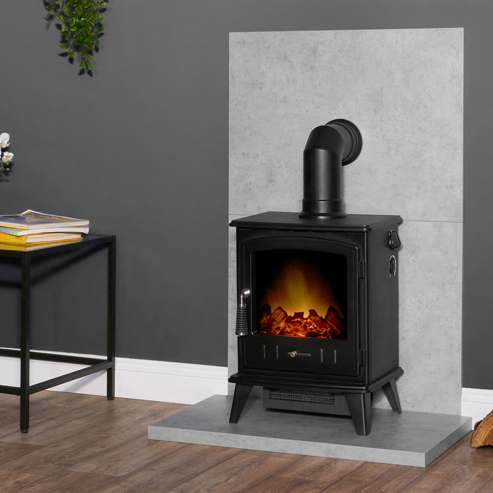 Acantha Concrete Effect Tile and Hearth Set with Aviemore Stove and Angled Pipe Image 6