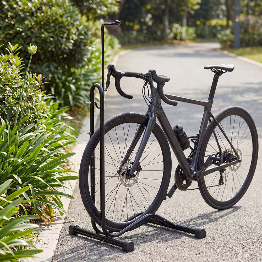 Monvelo Black Carbon Steel Height Adjustable Outdoor Floor Bike Rack Image 2