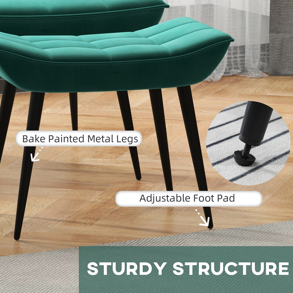 HOMCOM Armless Accent Chair with Footstool Set with Pillow and Steel Legs Green Image 4