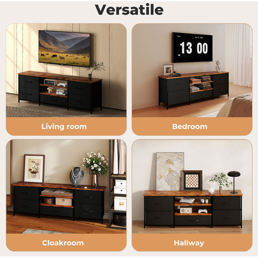 Levede Black and Brown 5 Foldable Drawer 2 Shelf Wooden TV Cabinet Image 5