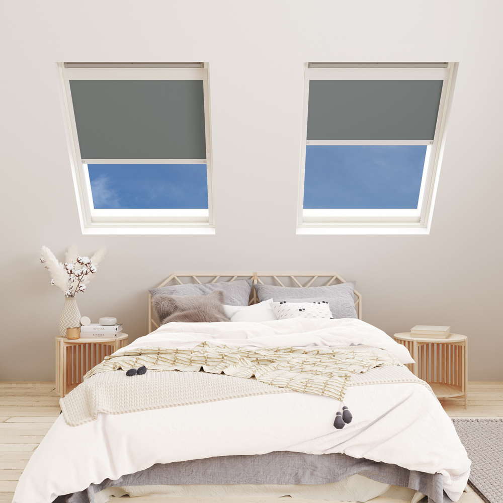 Bloc Blinds Dark Grey Blackout Silver Frame Size CK02 Velux Roof Window Skylight Blind Image 2