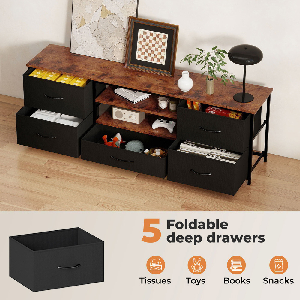 Levede Black and Brown 5 Foldable Drawer 2 Shelf Wooden TV Cabinet Image 6