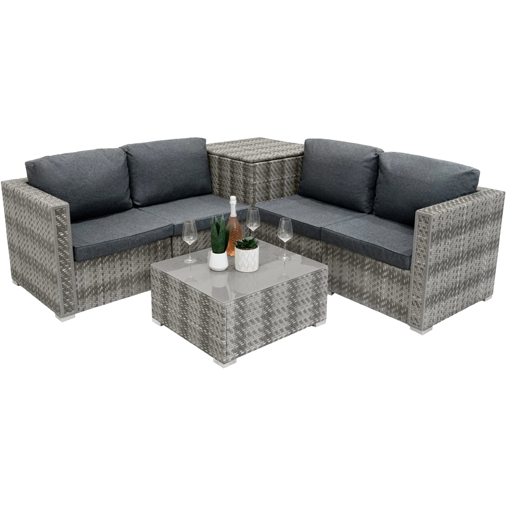 Jardi Grey Rattan 4 Seater Modular Garden Corner Lounge Set with Storage Box 250L Image 3