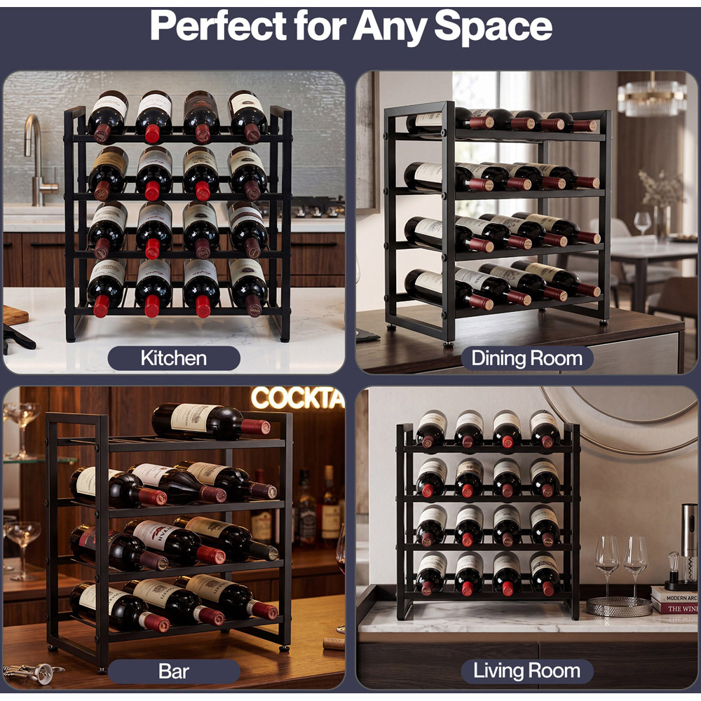 Levede Black Metal 16 Bottle Countertop Wine Rack Image 7