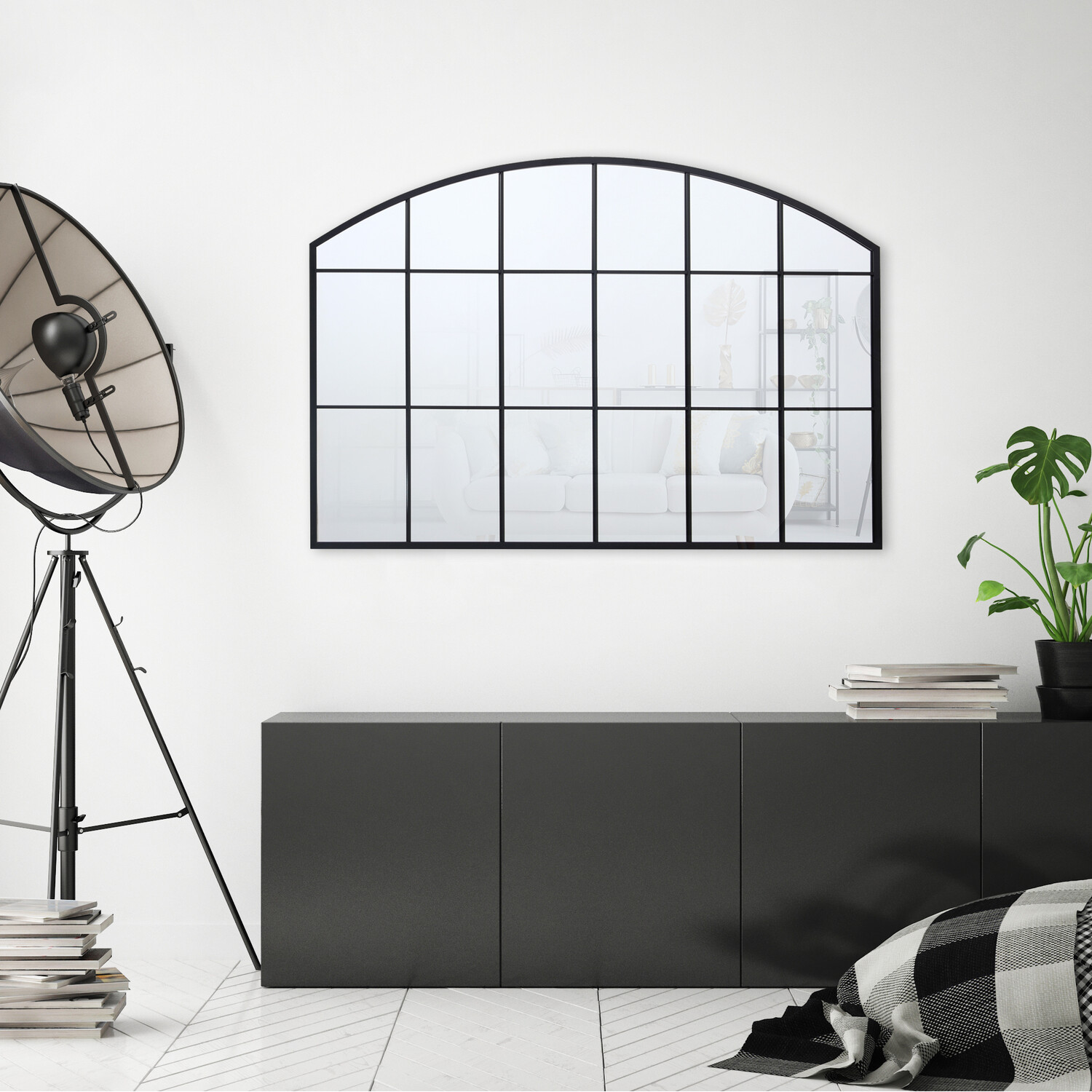 Beaumont Arch Window Mirror Black Image 2