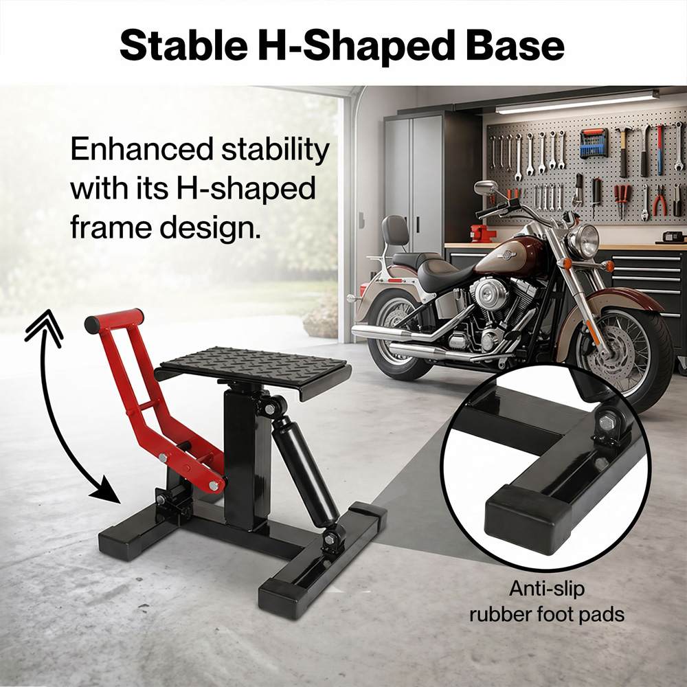 Monvelo Black Height Adjustable H-Shaped Hydraulic Motorcycle Lift Stand Image 7