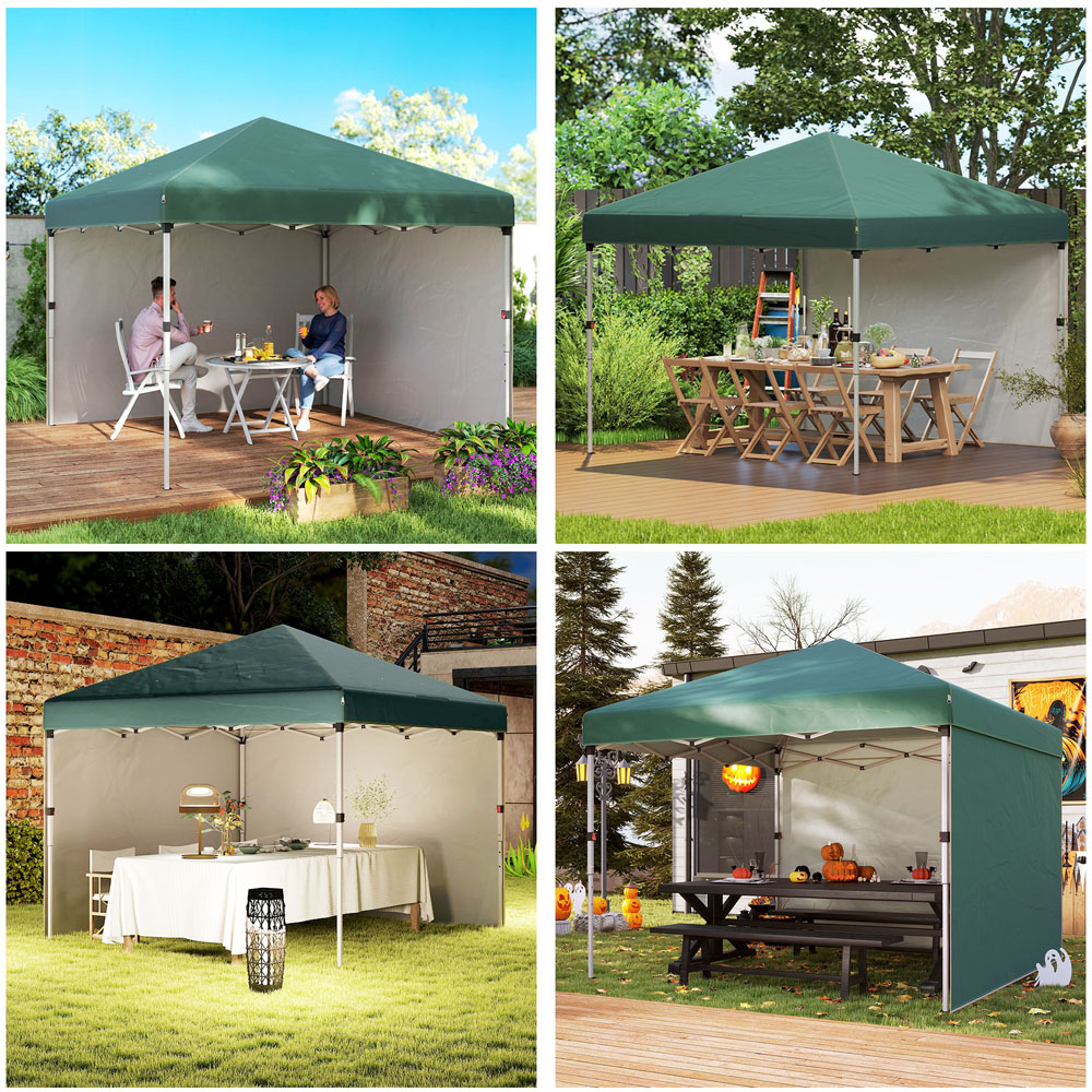 Outsunny 3x3 (M) Pop Up Gazebo Party Tent w/ 2 Sidewalls, Weight Bags, Green Image 5