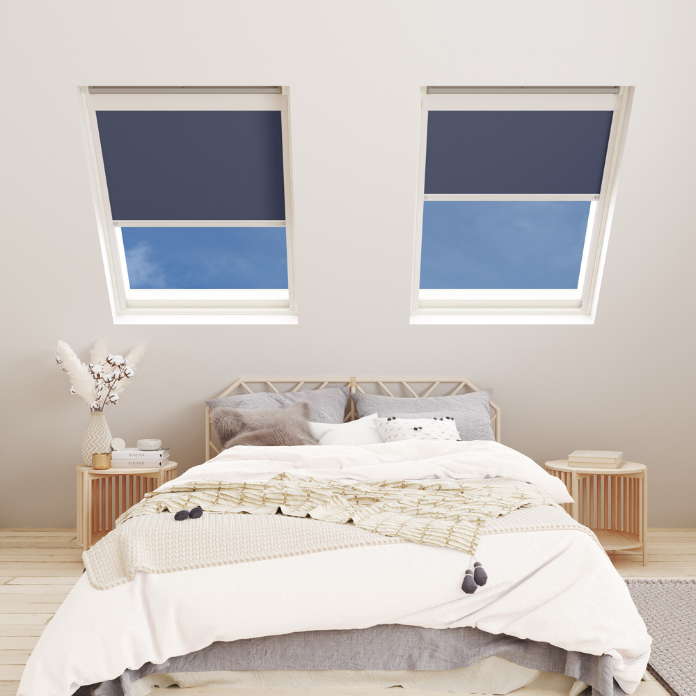 Bloc Blinds Navy Blackout Silver Frame Size S08 Velux Roof Window Skylight Blind Image 2