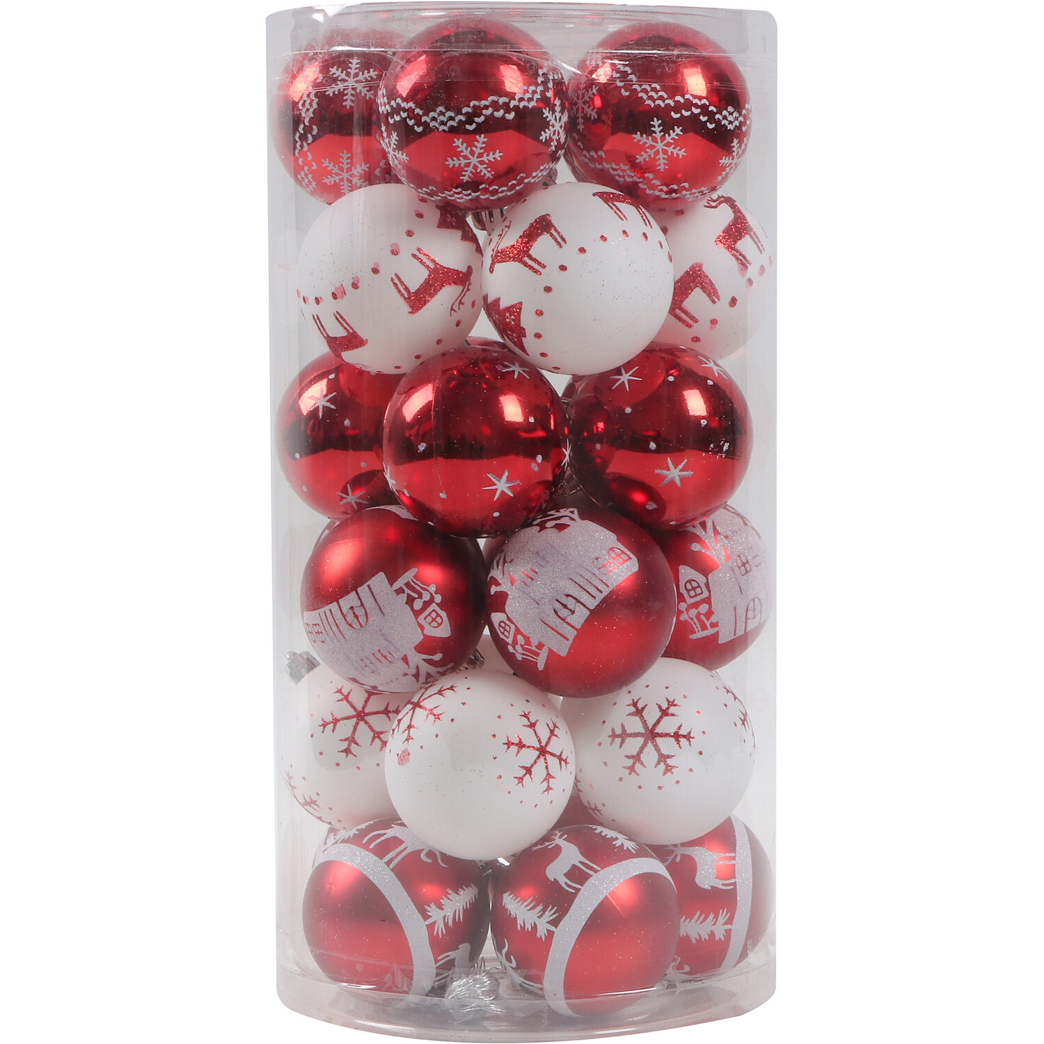 Set of 30 Santa's Chalet Bauble Pack White and Red Image 2